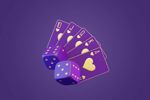 istock Royal Flush and Purple Dice on Purple Background. 3D render illustration 2158853685