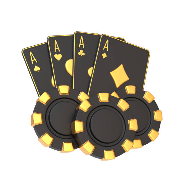 istock Black and Gold Poker Aces with Casino Chips. 3D render illustration 2158853714
