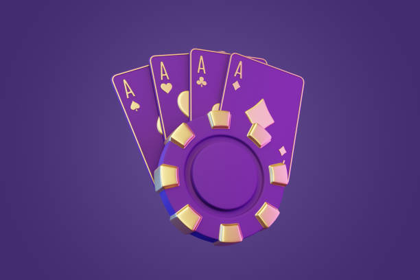 istock Purple Aces and Casino Chip on Vibrant Background. 3D render illustration 2158853746