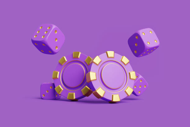 istock Purple Dice and Poker Chips on Purple Background. 3D render illustration 2158853828