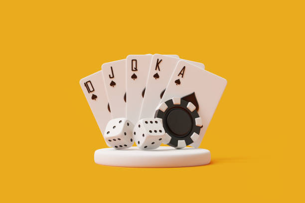 istock Poker Cards and Dice with Black Chip. 3D render illustration 2158853932