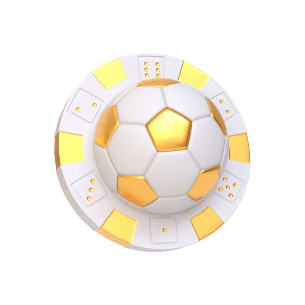 istock Gold and White Soccer Ball Embedded in Poker Chip. 3D render illustration 2158853961