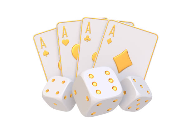 istock White and Gold Playing Cards with Dice. 3D render illustration 2158854004