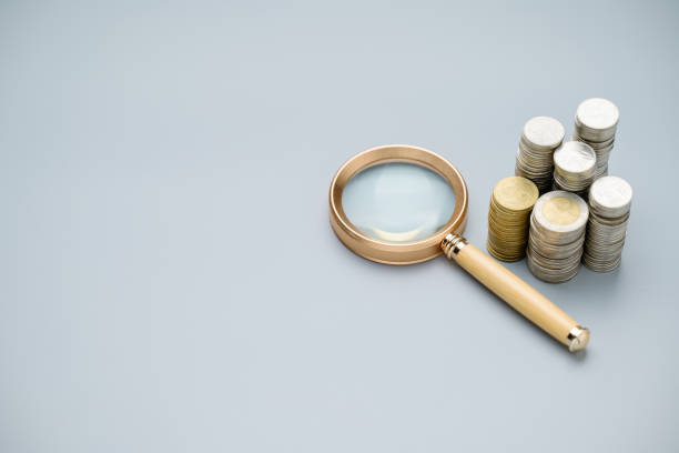 istock Magnifying glass and heap of coins 2158854695