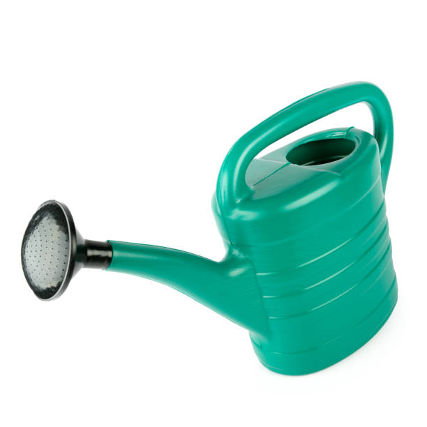 istock Green garden watering can isolated on a white. 2158854865