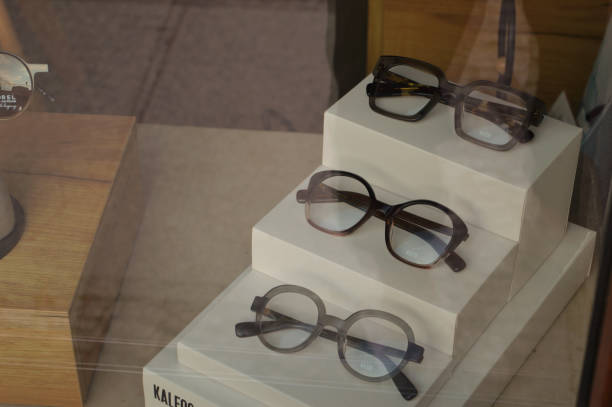 istock Glasses display case, close-up, close-up view from a great angle 2158860343