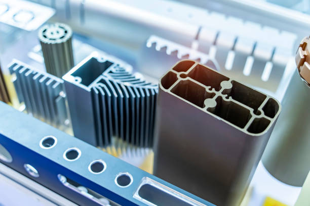 istock Various samples of aluminum profile on the stand. Industry 2158862253