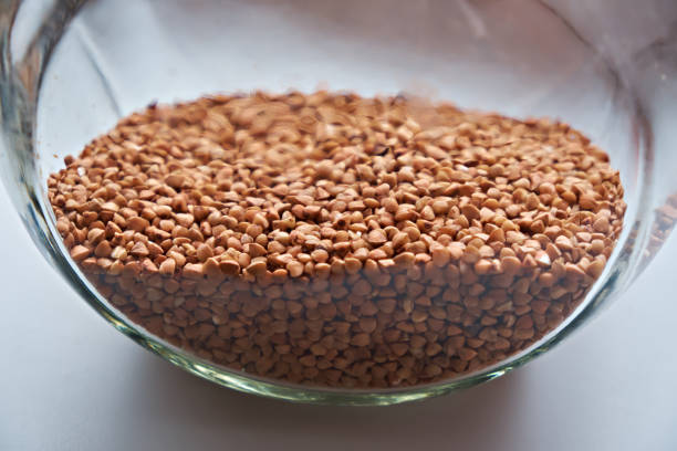 Buckwheat groats in a storage container.