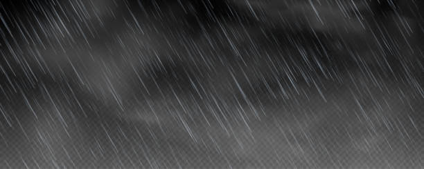 istock Raindrops on transparent background. Storm with rain and white cloud isolated on transparent background. Downpour, hail rainy weather. 2158867346
