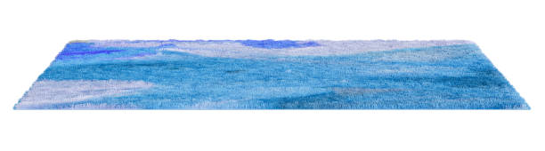 istock Blue rectangular carpet with a detailed texture, perfect for modern home or kids room interiors, isolated on white background. Cut out rug. Contemporary, Scandinavian style. Front view. 3D render. 2158867968