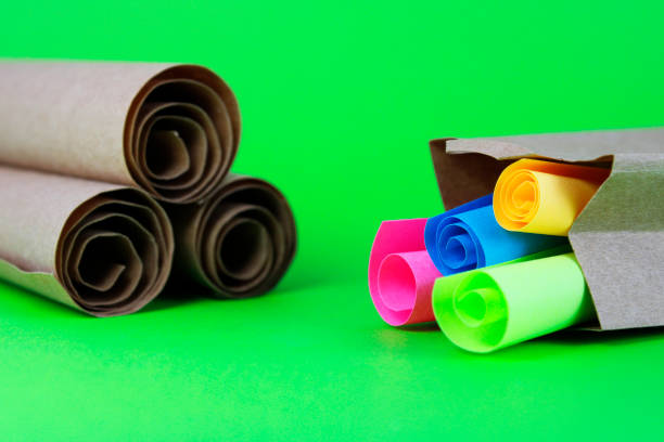 Craft paper rolls and bag with others of different color