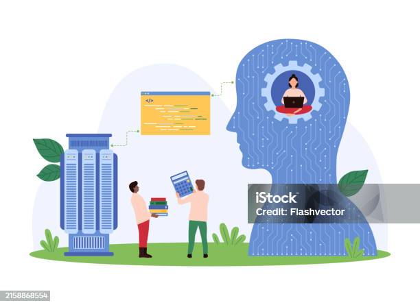 Server And Database Management Tiny People Develop Software Code With ...
