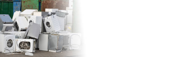 istock Discarded Washing Machines in Scrap Yard, Copy Space 2158869861
