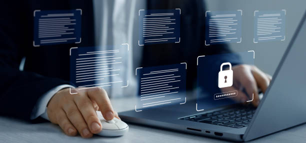 istock Documents confidentiality,cyber security protection concept. Protecting herself from cyber attacks. Software for security, searching and managing corporate document and employee information. 2158869863