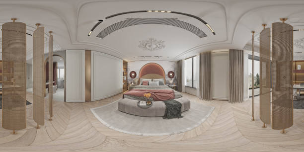 istock 360 degrees view of hotel room, bedroom 3d rendering 2158871987