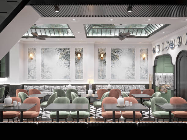 istock 3d render of vintage design cafe restaurant interior 2158872017