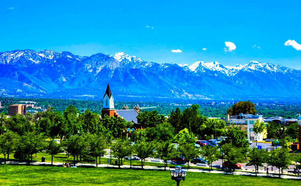 An aerial view of the Springville Mapleton area located approximately one hour south of Salt Lake City, Utah. USA.