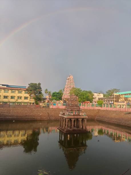 istock Lord Shiva temple with rainbow beautiful wall paper 2158878290