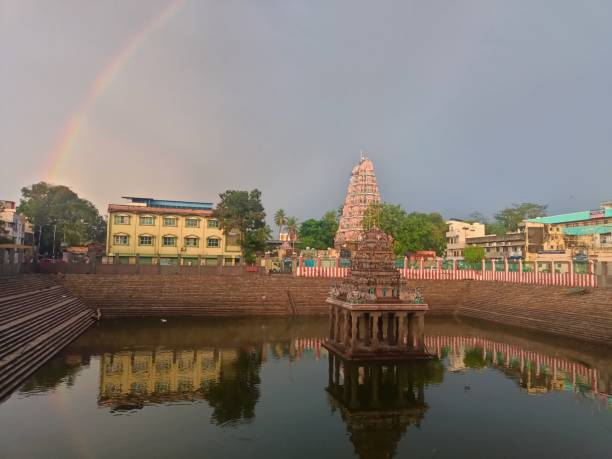 istock Lord Shiva temple with rainbow beautiful background 2158878327