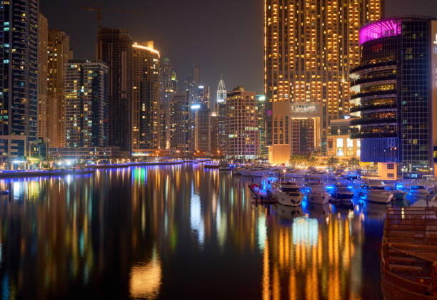 architectural landscape in Dubai Marina at night
