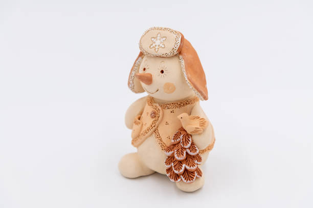 istock ceramic snowman toy on white background 2158881476