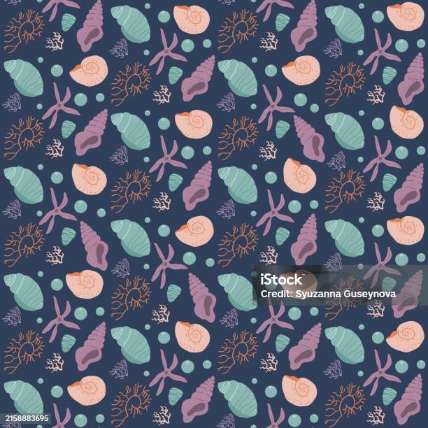 Barnicle's Pattern Seashells Seamless Pattern Barnacles And Algae Endless Background ...