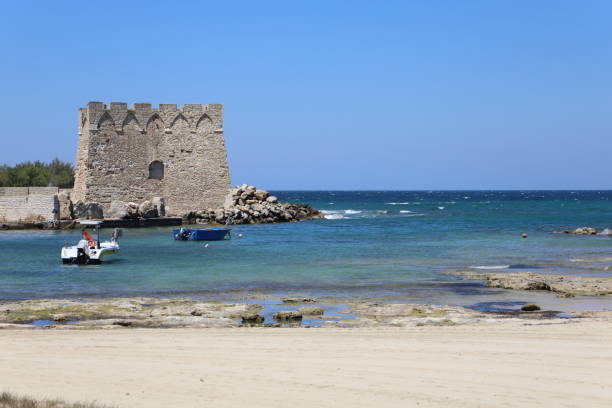 Santa Sabina Tower, an antique coastal watchtower in Ostuni, Salento coast. Puglia, Italy
