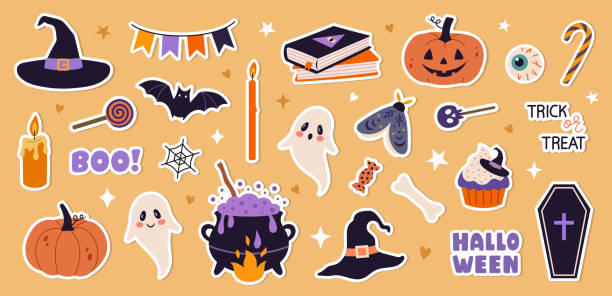 istock Set of scrapbooking Halloween stickers. Vector illustration 2158898115