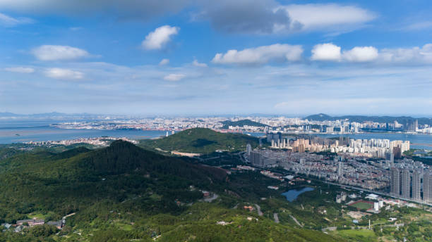 istock Panoramic view of modern city on the sea 2158904204
