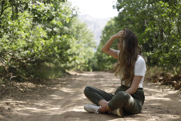 woman walking in nature and having a good time