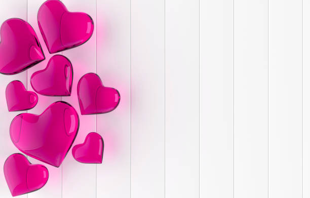 Valentines glass hearts background pattern 3d rendering illustration. Love celebration poster, greeting card, banner template. One in a thousand, romantic acquaintance concept.