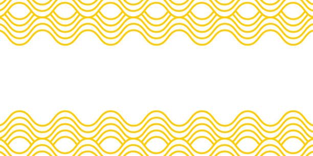 stockillustraties, clipart, cartoons en iconen met wavy yellow horizontal lines. pasta, tagliatelle or capellini background with empty space. ramen or noodle pattern. curvy spaghetti wallpaper. italian or chinese food print. vector flat illustration - spaghetti
