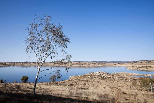 istock Dry arid shoreline of the Eucumbene Dam waterway under a blue sky 2158920366