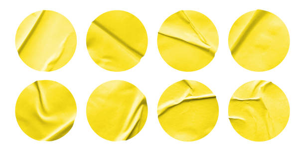 istock Yellow round paper sticker label set isolated on white background 2158923098
