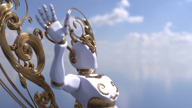 a fabulous abstract creature hovering against a background of blue, cloudy sky, 3D rendering