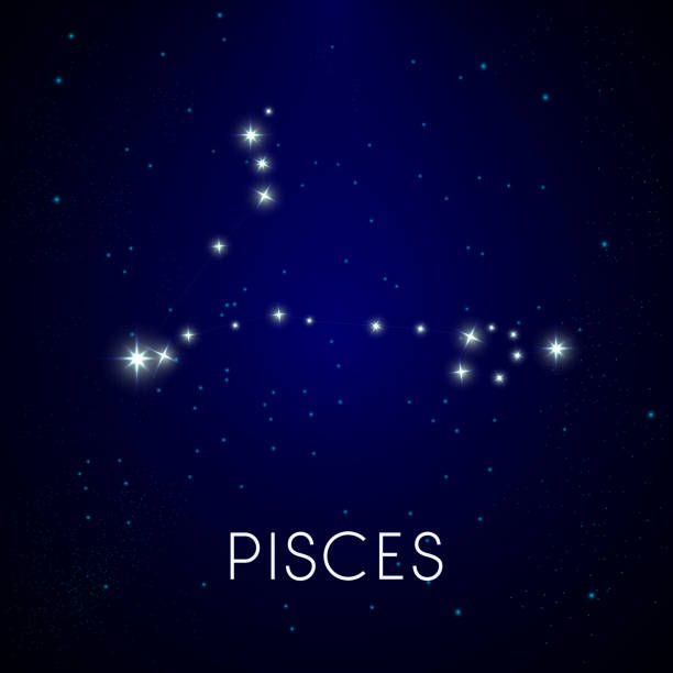 istock Zodiac constellation of Pisces, astrology horoscope and stars in night sky 2158930002