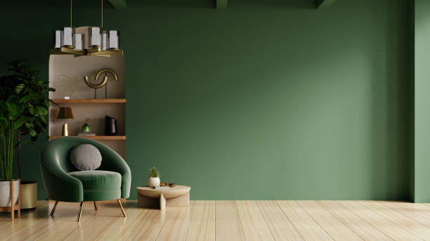 istock Green armchair and decoration room on empty dark green wall background- 3D rendering 2158930096
