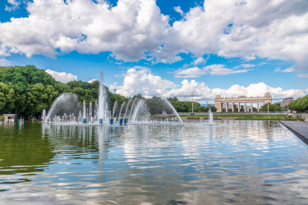 istock Fountain in the Gorky Park in hot summer day. 2158933963