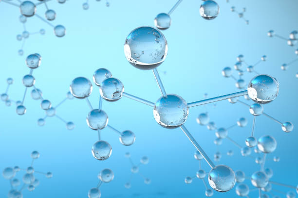 istock 3d blue background with a blue background and a molecular structure made of glass. 2158934921