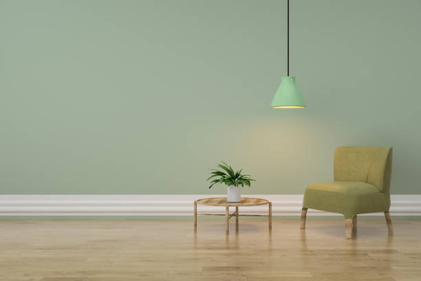istock Interior blank photo frame living room with wood sideboard in home design, 3D rendering. 2158934985