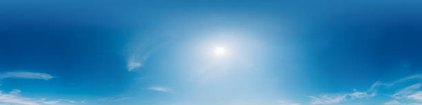 istock Clear blue summer sky panorama with Cirrus clouds. Seamless hdr spherical 360 panorama. Sky dome in 3D visualization, sky replacement for aerial drone 360 panoramas. Climate and weather change. 2158937641