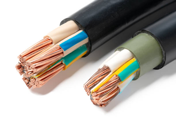istock Various Electrical Wires With Exposed Copper Strands on White Background 2158940516