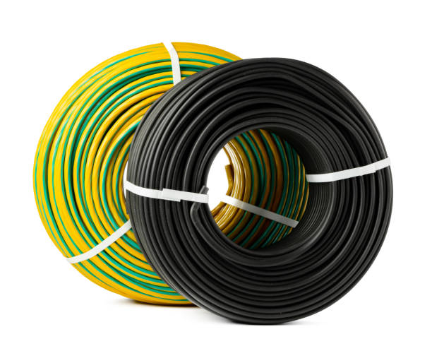 istock Yellow And Black Electrical Wire Spools Isolated On White Background 2158940822