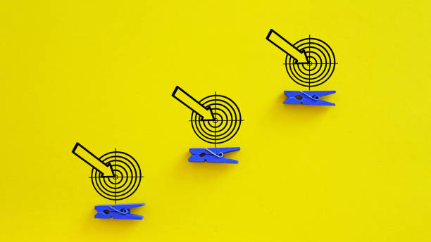 istock Achieving higher objectives. Goal setting for greater growth and achieving big goal. Target goal symbols 2158941536