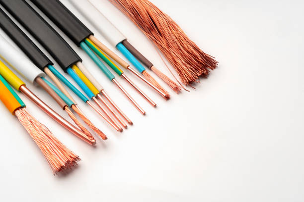 istock Various Electrical Wires With Exposed Copper Strands on White Background 2158942451