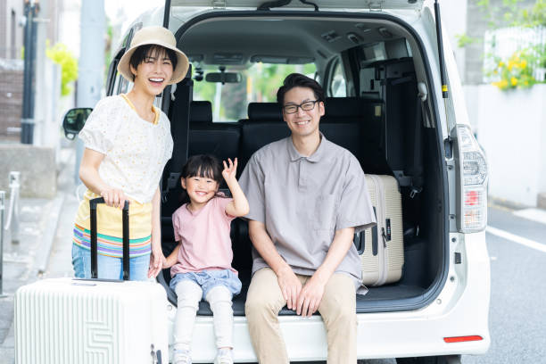family traveling by car