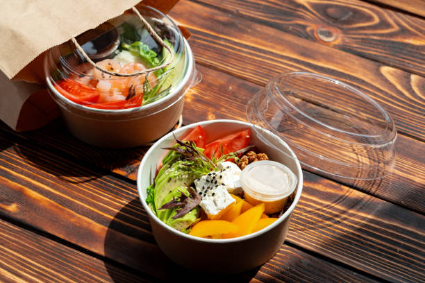 istock Take out poke bowl on wooden background 2158944769
