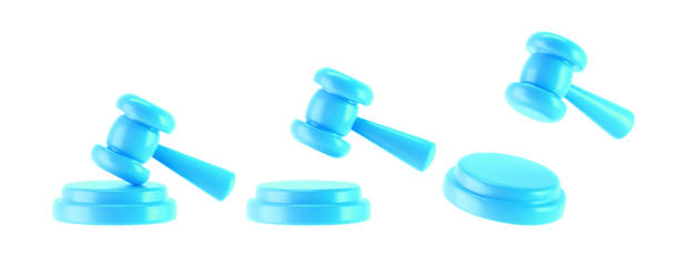 istock 3d blue judge gavel icons isolated on white background. Render of auction hammer and concept of law and judgment. 3d cartoon simple vector illustration 2158947034