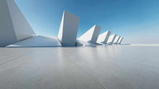istock 3d render of abstract modern architecture with empty concrete floor, car presentation background. 2158949834