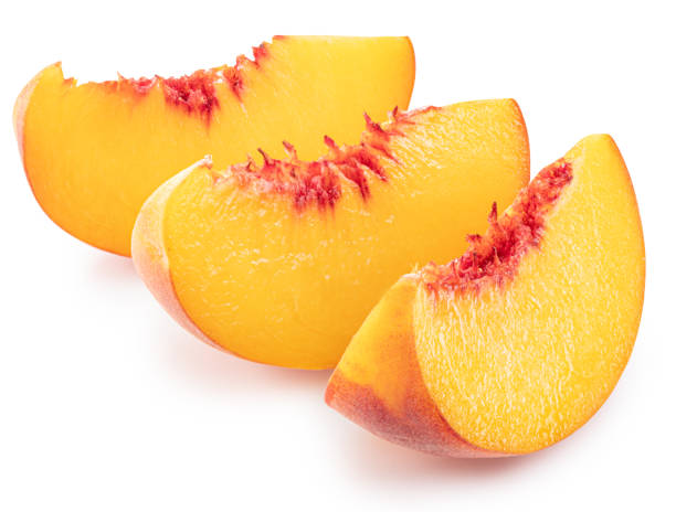 istock Ripe peach slices on white background. File contains clipping path. 2158950442